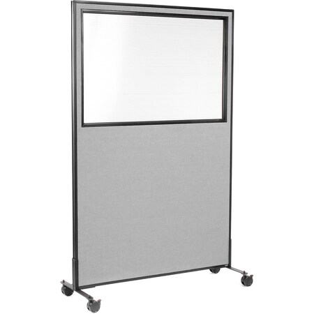 Interion By Global Industrial Interion Mobile Office Partition Panel with Partial Window, 48-1/4inW x 75inH, Gray 694984MGY